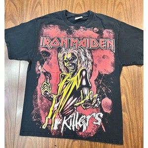 Iron Maiden Killers T Shirt VTG Sz Large Tee Black Red Full Graphic 90s Hanes